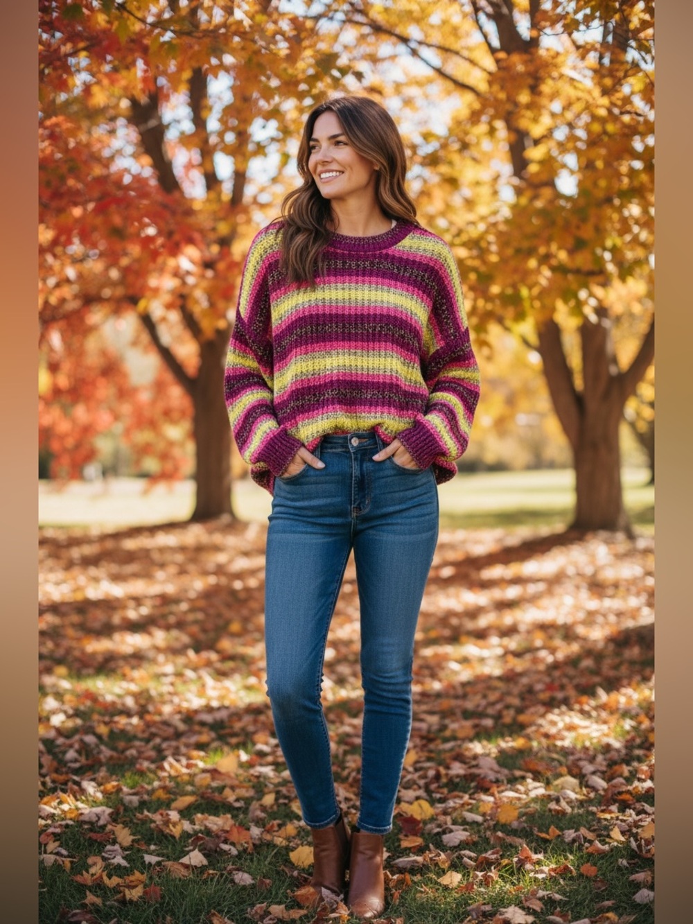 Joe Boxer Striped Crewneck Sweater in Purple and Lime